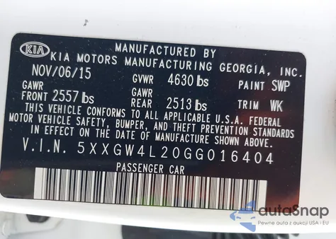 2016 Kia Optima Sx Turbo из США, поврежденный, VIN 5XXGW4L20GG016404